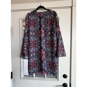 WHBM Boho Floral Bell Sleeve Dress Blue Rose M
